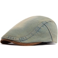 Coppola in denim lavato azzurro con bordo in pelle scamosciata marrone per uomo e donna - Regolabile (54-58cm) / Azzurro