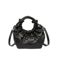 Borsa a nuvola plissettata nera in morbida pelle con elegante catena decorativa di perle - Nero