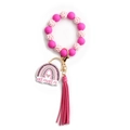 Leopard print wood bead wristlet keychain with rainbow mama charm and pink tassel - Rose Red (Pure Wood Bead)
