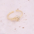 Macro shot of gold fishbone ring with pavé zircon detail on stone background - Fishbone Shape Zirconia Style (6#) / Adjustable Open