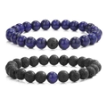 8mm Tiger Eye and Turquoise stone bead bracelet set for men and women with lava stones - Two-Piece Set / Lapis Lazuli & Lava