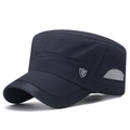 Dark blue quick-dry flat top military cap with breathable mesh and side shield emblem - Adjustable / Navy Blue