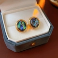 Dettaglio di orecchini a perno in conchiglia di abalone placcati in oro 18K in scatola - Oro Conchiglia di Abalone Blu-Verde (Perno in Argento S925)