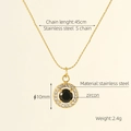 Gold stainless steel S-chain necklace with a black zircon pendant and dimensions - Round Style - Black Zircon (ZX677)