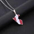 Vintage Peru kaart hanger ketting van roestvrij staal met rood witte emaille - Peru Vlag Emaille / Staalkleur
