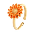 Adjustable copper daisy ring with bright orange enamel petals and gold finish - Orange - Daisy