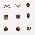 Gothic black enamel skull moth and spellbook charms set with gold plating for DIY jewelry - 9Pcs Mixed Gothic Charms Set