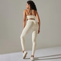 Cremefarbenes Ripp-Yoga-Set mit Cross-Back Sport-BH und High-Waist Leggings für Damen - S / Beige
