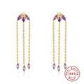 Orecchini a nappa lunga in argento S925 con cristalli viola taglio marquise di lusso - Argento 925 / Oro - Zircone Viola