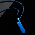 Close-up of blue rectangular bar pendant on a wheat chain necklace for men - With 60cm Chain / 5.0mm Thickness / Blue