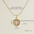 Golden stainless steel heart necklace with pink zircon pendant on a 45cm S chain - Heart / Pink
