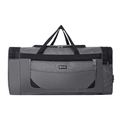 Grey nylon travel duffel bag with front pocket and S SPORT logo on white background - Gray