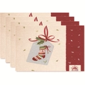 4er-Set beige Weihnachtstischsets aus Leinen mit rotem Rand und Schneemann-Motiven - Stil 3