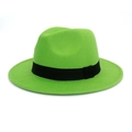 Classic bright green fedora hat with a wide black ribbon band on a white background - M (56-58cm) / Mint Green