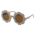 Cute beige flower shaped children's sunglasses with dark brown round lenses - Gray