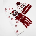 Kids LED knit Christmas hat and scarf set featuring cartoon bulldog in red and white - Set 25 (Red White Boston Terrier)