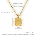Golden 18K gold plated stainless steel square pendant with letter A on rope chain - Letter A / Gold