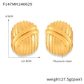 Detailed view of layered geometric oval earrings in gold titanium steel with dimensions - Gold