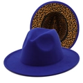 Royal blue fedora hat with wide brim featuring a stylish leopard print inner lining - M (56-58cm) / Royal Blue Style (01)