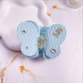 Blue and white checkered butterfly hair claw clip with rhinestones and pink gemstone - Gemstone Blue Plaid Butterfly