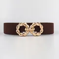 Women's dark brown elastic waist belt with an infinity-style gold metallic buckle - Coffee With Gold Buckle / 75cm