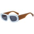 Retro light blue and brown color block oval sunglasses with chunky translucent frame - Light Blue