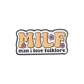 Enamel MILF pin with man i love folklore text and pink floral accents on beige - Beige Pink Graphic Lettering