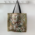 Grüne Canvas-Tasche mit gewebtem Gänseblümchen-Muster und schwarzen Schultergurten - Doppelseitige Gänseblümchen
