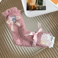 Rosa Korallenvlies-Socken mit süßer Kaninchenstickerei und dekorativer Schleife - Einheitsgröße / Lederrosa/Hase