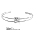 Bracciale rigido aperto a C con nodo intrecciato in acciaio inossidabile argento donna - Argento Doppia Linea