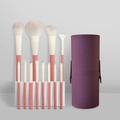 Set de 12 brochas de maquillaje rosas y blancas con estuche cilíndrico de cuero violeta - Holiday 12 Brochas + Tubo de Almacenamiento Morado