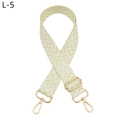 Detail of adjustable geometric green and white woven shoulder strap with gold metal hooks - Gold Buckle / L-5 Pale Green