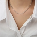 Minimalist silver geometric rhombus chain necklace in polished stainless steel - Medium Version / Steel