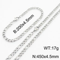 Ensemble collier et bracelet maille Figaro en acier inoxydable argenté poli - 4.5mm Acier