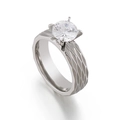 Silberner Titanstahl-Paarring mit Wabenstruktur und rundem Schmuckstein-Besatz - US 6 / Silber Geometrisch Strukturierter Zirkonia Ring (KR101002-K)