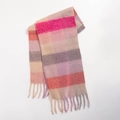 Fashionable plaid scarf in pink and purple check with fringes for winter warmth - Pink Purple Gray Beige Plaid (Style O)