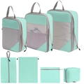 7-piece mint green compression packing cubes set with mesh panels and gray trim for travel - 7-Piece Set (includes Toiletry Bag) / Lake Blue