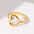 Minimalist gold heart-shaped open ring in stainless steel for women on white background - Gold-Heart Hollow