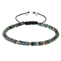 Detailed close-up of woven natural turquoise stone beads and adjustable pull string - African Pine Stone