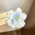 Realistic white and light blue fabric flower hair clip on yellow card holder - Small Blue Cherry Blossom Hair Clip