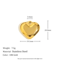 Polished 18K gold plated stainless steel 3D heart pendant with size dimensions - Heart Pendant-Gold-Large