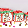 Three-piece nesting Christmas gift boxes in red and green with festive bow ribbons - LH-8 Red Wreath Window Set Box