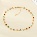 Golden stainless steel necklace featuring colorful glass heart charms and adjustable clasp - Multi-color Heart Necklace (KN293096-SXSJ)