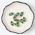 Green enamel evil eye charm with gold alloy eyelashes for DIY jewelry making - 19*11*5mm 10Pcs/Pack / Green