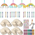 DIY wooden Easter wind chime kit with rainbow shapes and colorful craft accessories - 12Pcs Rainbow Decor Set