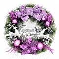 40cm Christmas wreath with purple bows pink baubles and silver reindeer wall decor - 40cm Pink Double Deer (Silver Deer)