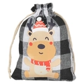 Christmas black and white plaid drawstring gift bag with a cartoon reindeer pattern - B&W Plaid - Reindeer