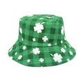 Reversible green plaid bucket hat with white clover pattern for sun protection - M (56-58cm) / Green Plaid with White Shamrock(3#)