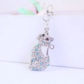 Creative silver metal fox keychain pendant featuring sparkling white and blue rhinestones - Blue