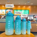 Set of 4 gradient teal plastic water bottles in 3300ml, 1500ml, 700ml and 300ml sizes - Green-Cyan Gradient (KX-8041)